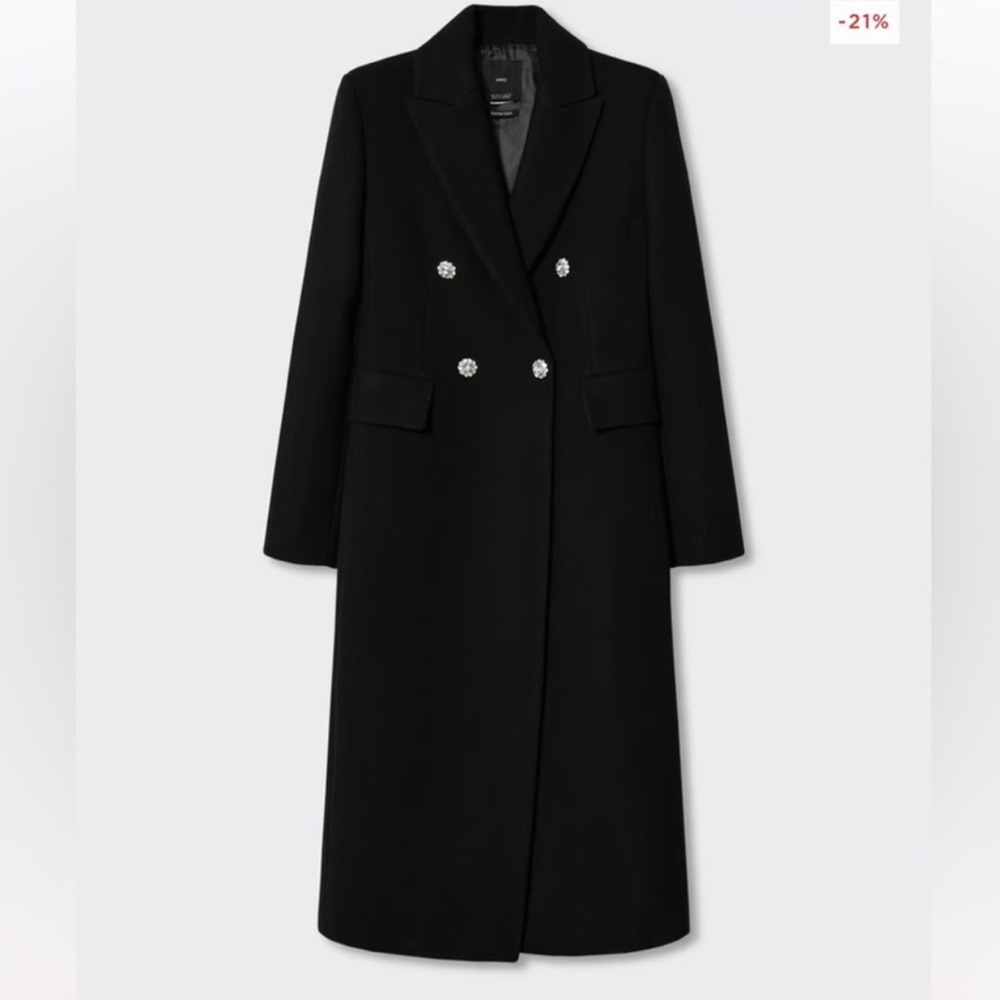 🔥NWT MANGO🔥 PREMIUM LONG WOOL COAT WITH JEWEL BUTTONS